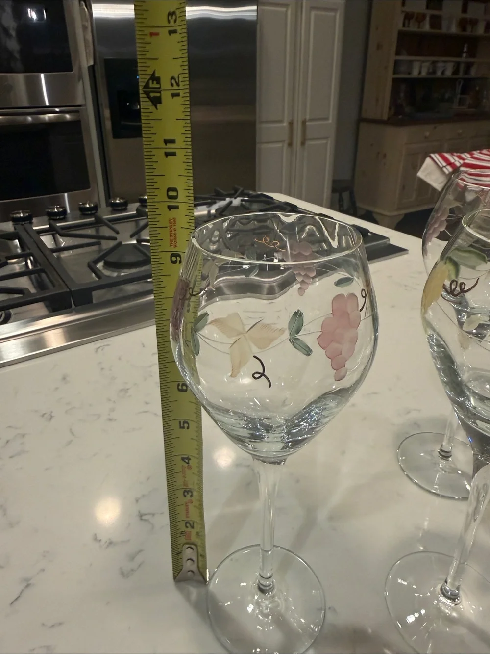 Hand Painted Grape Vine Wine Glasses Set of 3 Floral Vineyard 9” Goblets